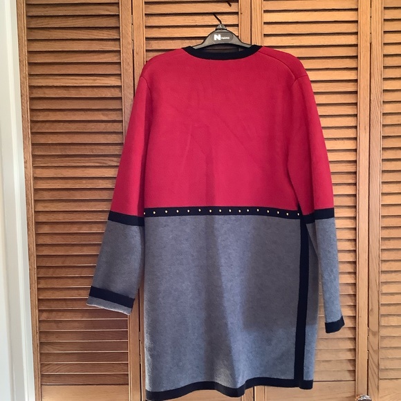 LAURA:  Red & Gray Open Front Cardigan - Picture 2 of 4